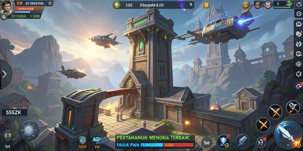 Tampilan gameplay menara pertahanan yang menegangkan di 555ZK.