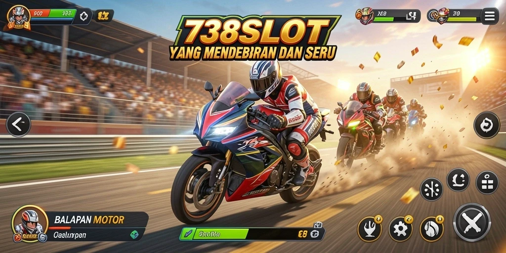 Tampilan gameplay mengesankan dari 738SLOT dengan motor dan lintasan yang menantang.
