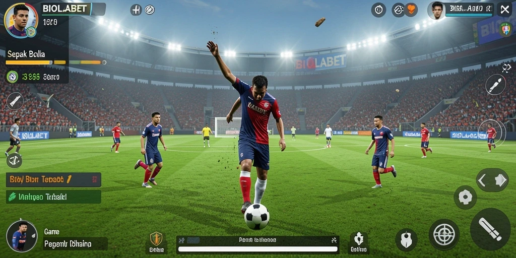 Tangkapan layar utama BIOLABET menampilkan aksi seru dalam permainan sepak bola.
