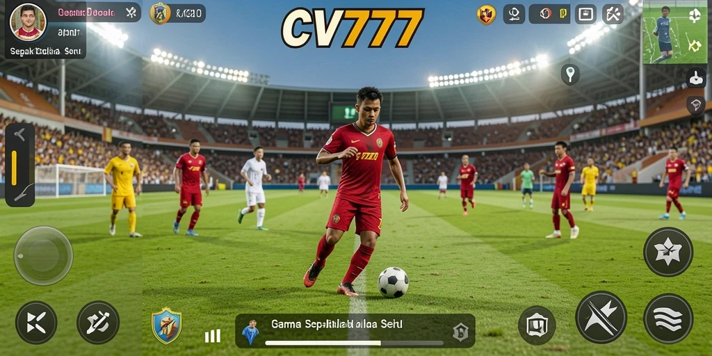 Tampilan gameplay CV777 yang menampilkan aksi sepak bola seru.