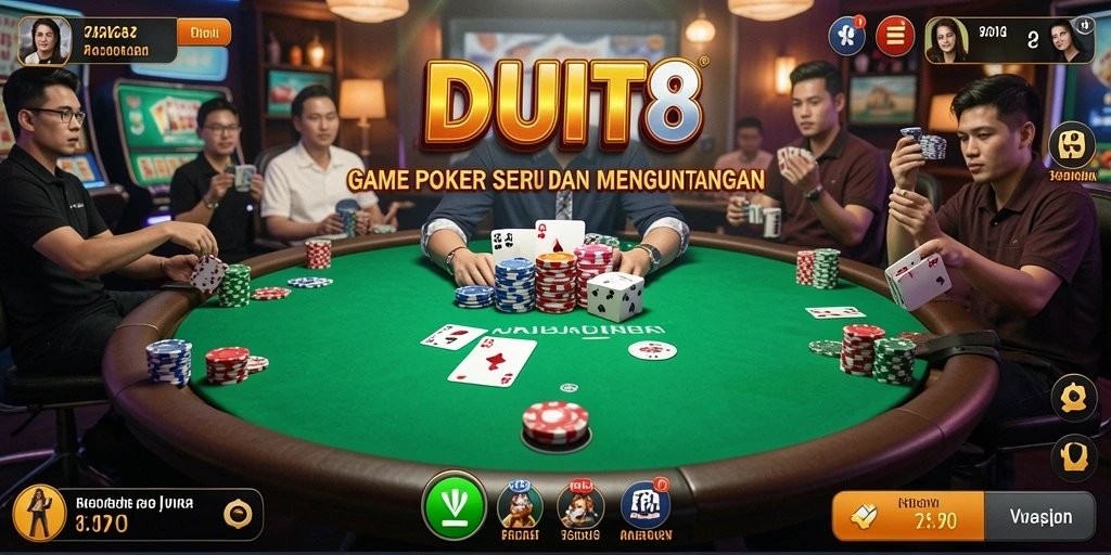 Tampilan gameplay Poker yang mendebarkan di DUIT8.