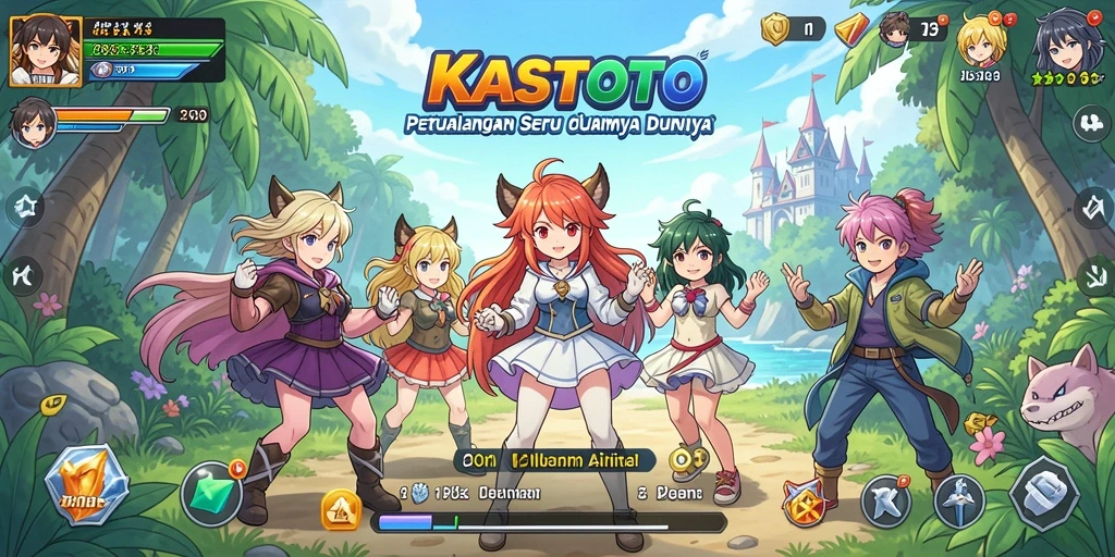 Screenshot permainan KASTOTO yang menunjukkan pertarungan karakter anime.