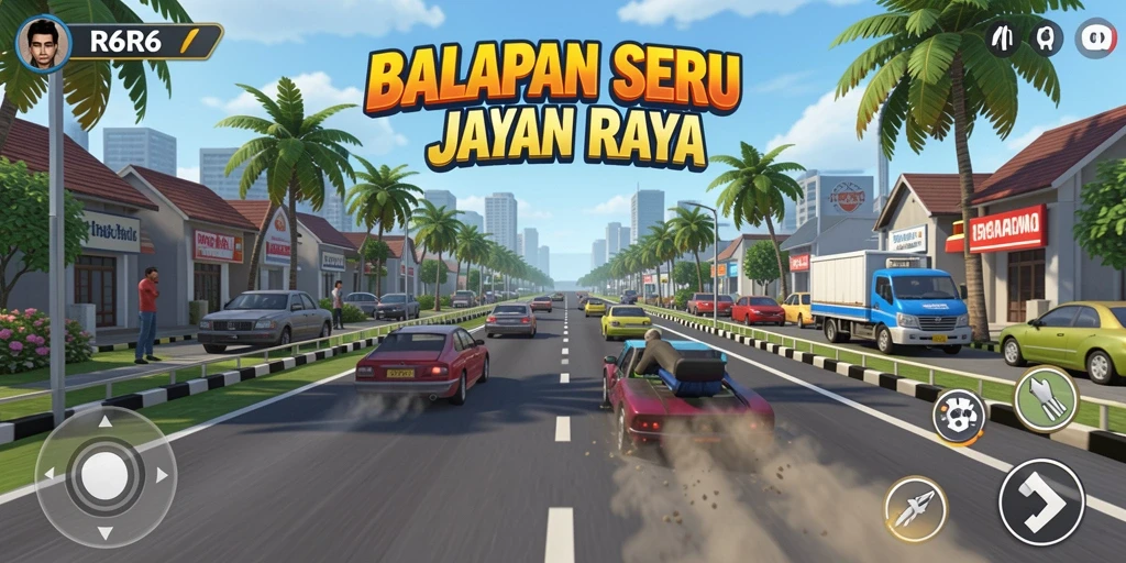 Gameplay Racing yang mengasyikkan dengan balapan seru.