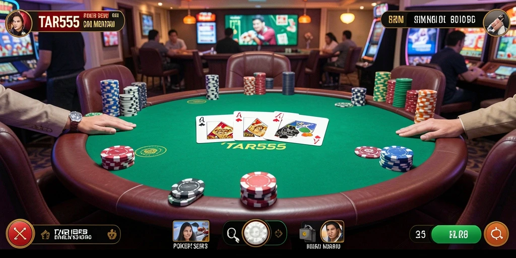 Screenshot TAR555 menampilkan gameplay Poker yang intens dan seru.