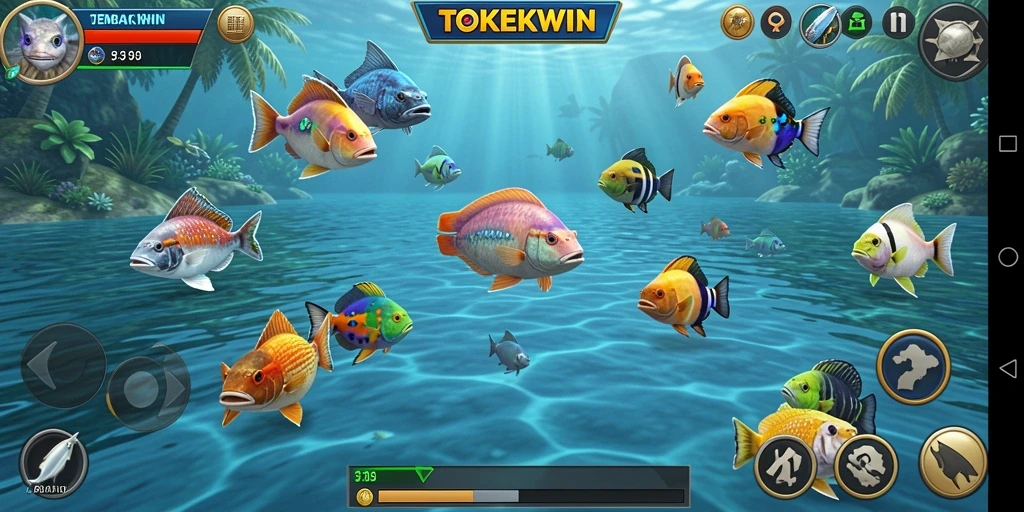 Tampilan gameplay TOKEKWIN yang seru saat menembak ikan.